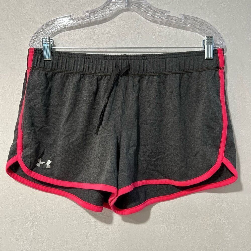 Under Armour Women’s HeatGear Athletic Shorts Large Gray w/ Pink Trim Running